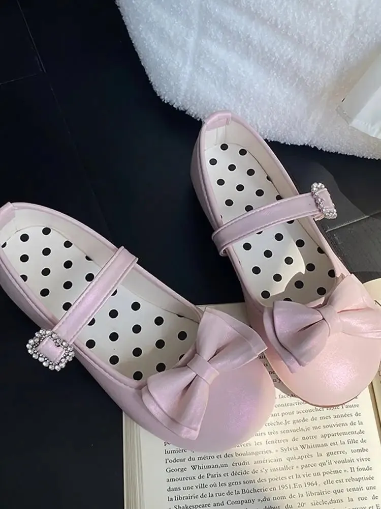 Hnzxzm Kawaii Cute Girl Lolita Shoes Japanese Women Shoes Bowknot Round-toe Loli Shoes Jk Girls Flat Tea Party Sweet Shoe