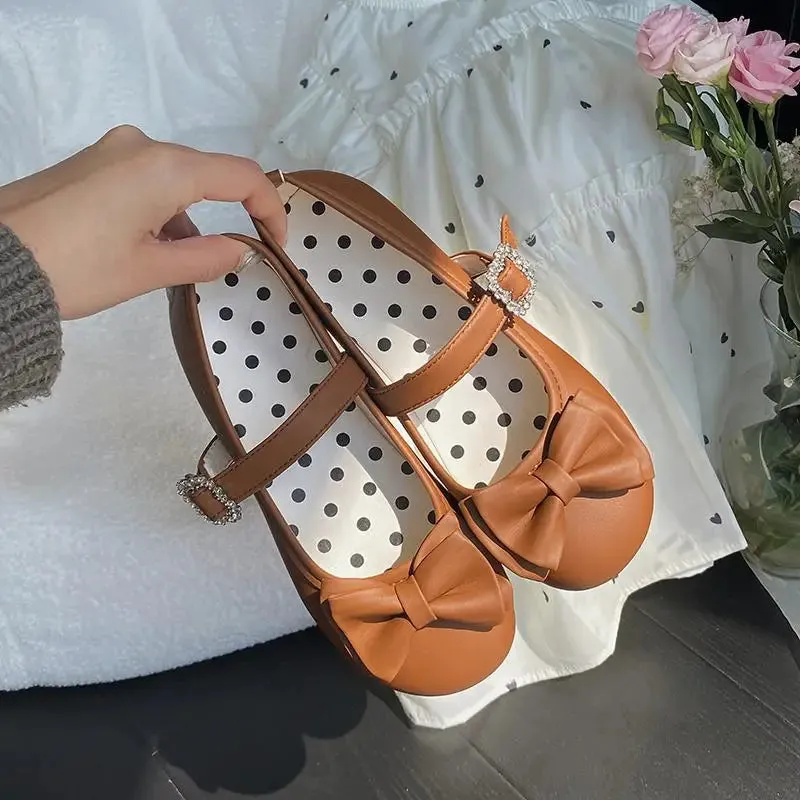Hnzxzm Kawaii Cute Girl Lolita Shoes Japanese Women Shoes Bowknot Round-toe Loli Shoes Jk Girls Flat Tea Party Sweet Shoe