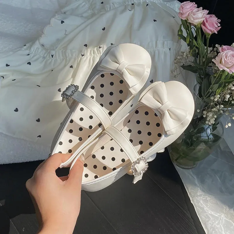 Hnzxzm Kawaii Cute Girl Lolita Shoes Japanese Women Shoes Bowknot Round-toe Loli Shoes Jk Girls Flat Tea Party Sweet Shoe
