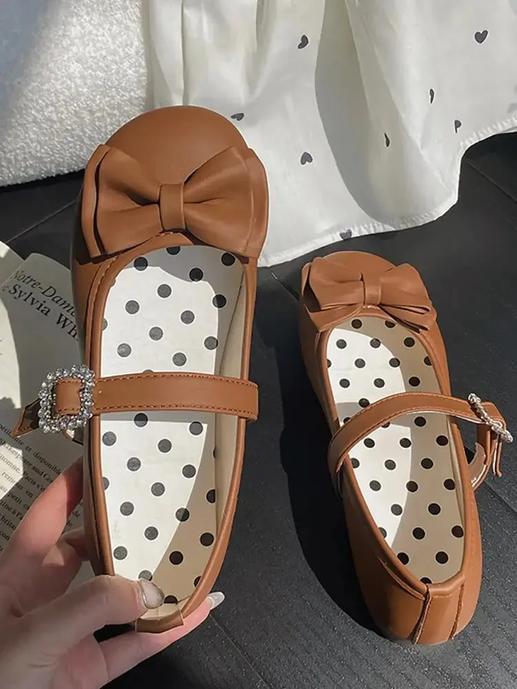 Hnzxzm Kawaii Cute Girl Lolita Shoes Japanese Women Shoes Bowknot Round-toe Loli Shoes Jk Girls Flat Tea Party Sweet Shoe