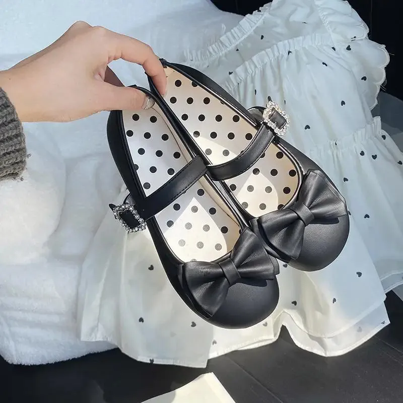 Hnzxzm Kawaii Cute Girl Lolita Shoes Japanese Women Shoes Bowknot Round-toe Loli Shoes Jk Girls Flat Tea Party Sweet Shoe