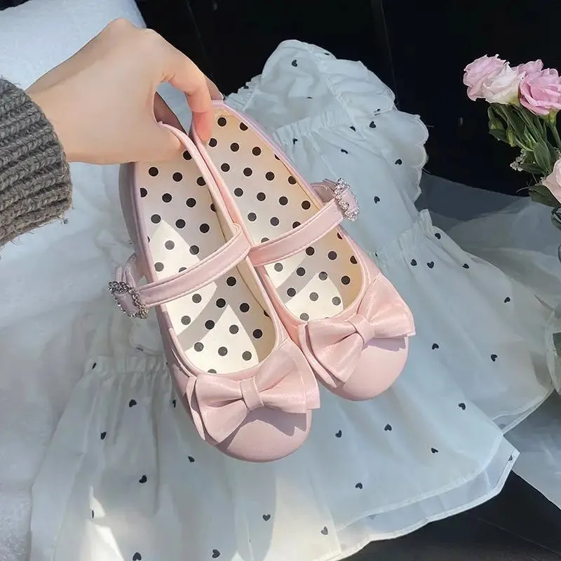Hnzxzm Kawaii Cute Girl Lolita Shoes Japanese Women Shoes Bowknot Round-toe Loli Shoes Jk Girls Flat Tea Party Sweet Shoe