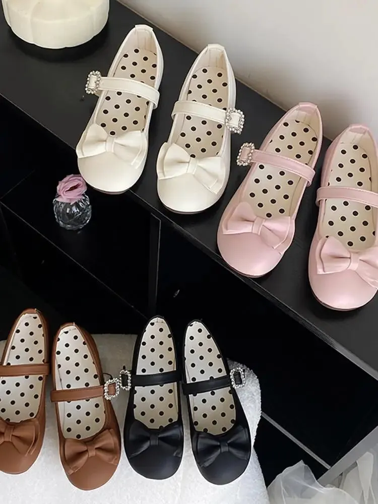 Hnzxzm Kawaii Cute Girl Lolita Shoes Japanese Women Shoes Bowknot Round-toe Loli Shoes Jk Girls Flat Tea Party Sweet Shoe