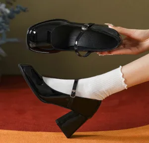 Hnzxzm Mary Janes Vintage Black Sandals Woman Buckle Non-Slip Casual Medium Heels Office Ladies Solid Elegant Heels Korean 2024 Summer