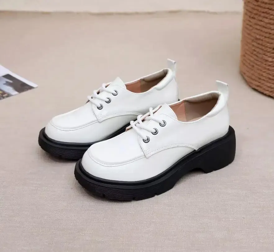 Hnzxzm New British College Style Lace-up Vintage Round Toe Pu Leather Jk Uniform Lolita Shoes Wedge Mid Heel Kawaii Sweet Girls Shoe