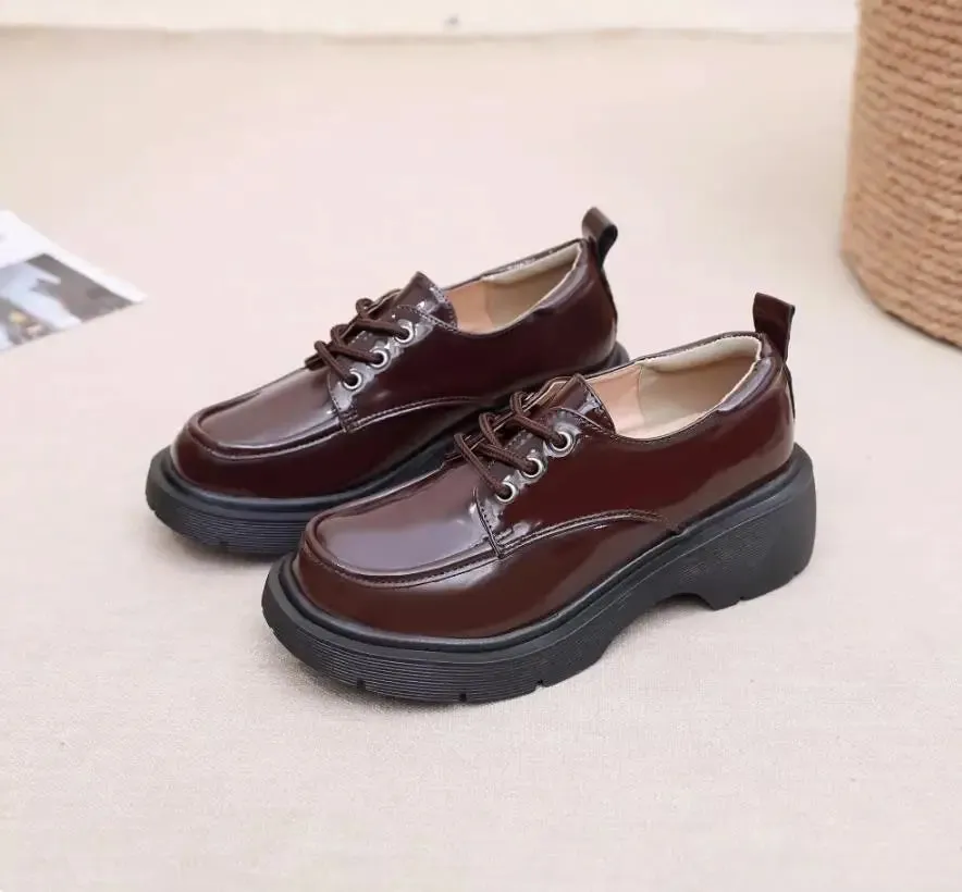 Hnzxzm New British College Style Lace-up Vintage Round Toe Pu Leather Jk Uniform Lolita Shoes Wedge Mid Heel Kawaii Sweet Girls Shoe