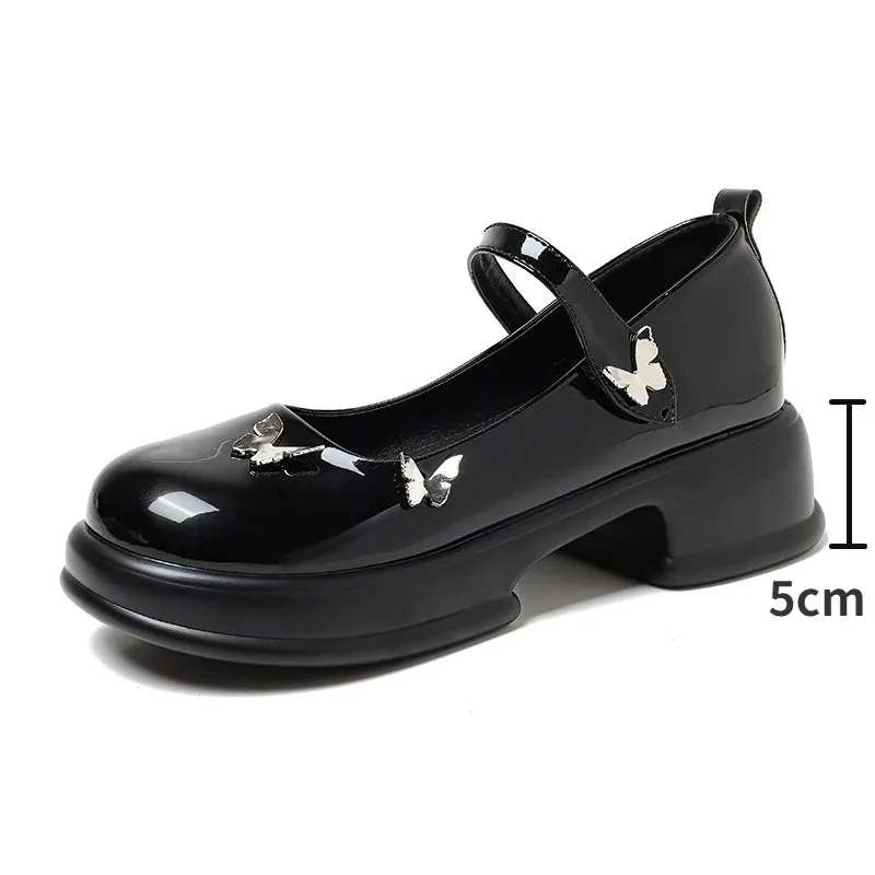 Hnzxzm Platform Mary Jane Shoes Women 2024 New College Thick Heel Loafers Bows JK Lolita Leather Shoes Cute Round Toe Pumps Black