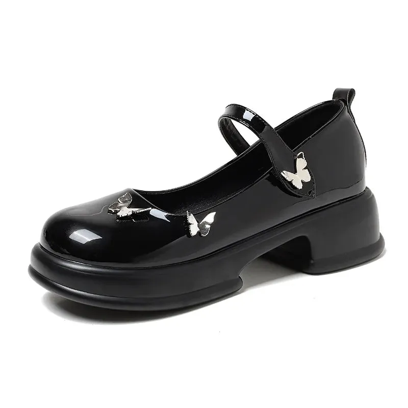Hnzxzm Platform Mary Jane Shoes Women 2024 New College Thick Heel Loafers Bows JK Lolita Leather Shoes Cute Round Toe Pumps Black