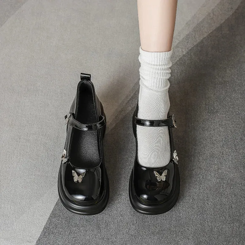 Hnzxzm Platform Mary Jane Shoes Women 2024 New College Thick Heel Loafers Bows JK Lolita Leather Shoes Cute Round Toe Pumps Black