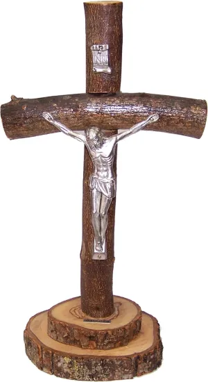 Holy Land Market Table natural Olive wood Cross/Crucifix with with bark left as is