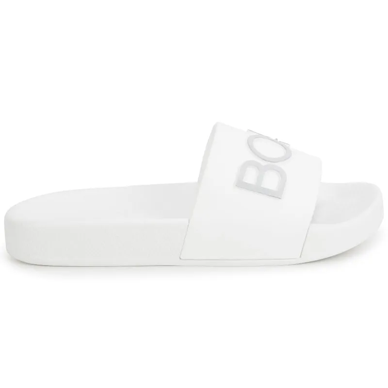 Hugo Boss White Silver Logo Slide J19079