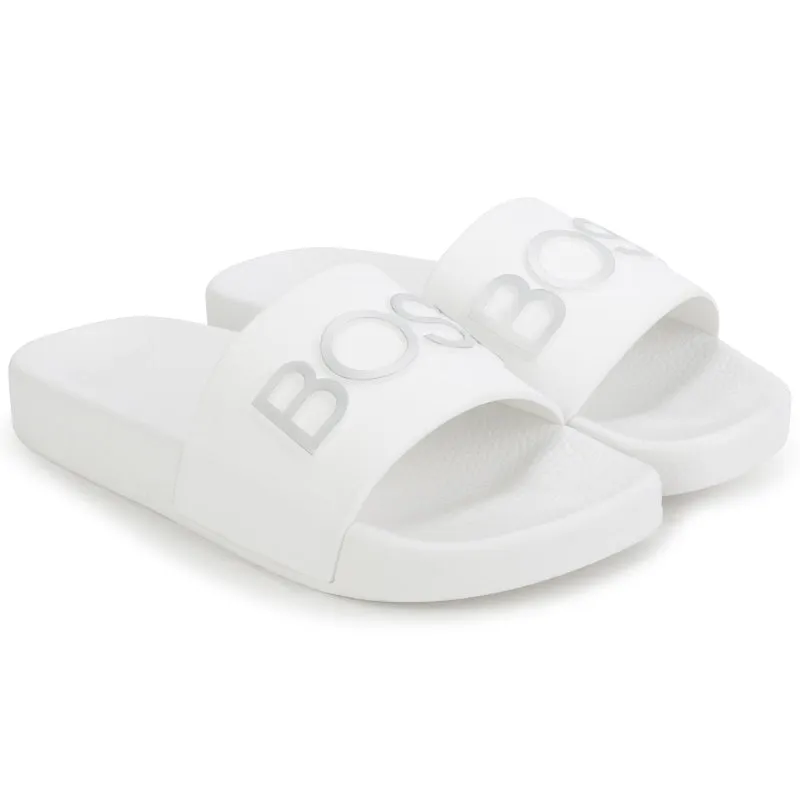 Hugo Boss White Silver Logo Slide J19079