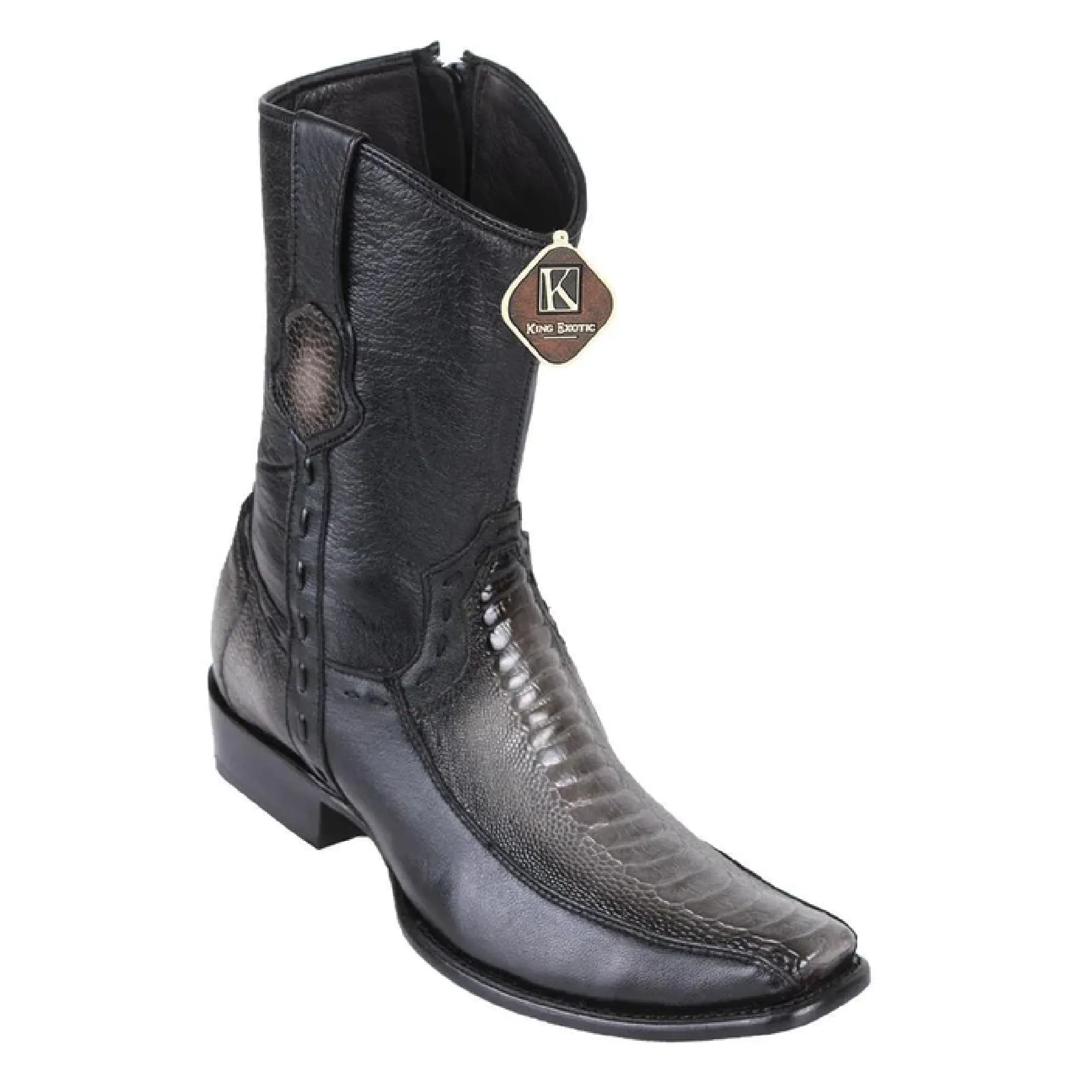 King Exotic Boots #479BF0538 Men's Dubai Boot | Men's Ostrich Leg Y Deer Boots Color Faded Gray