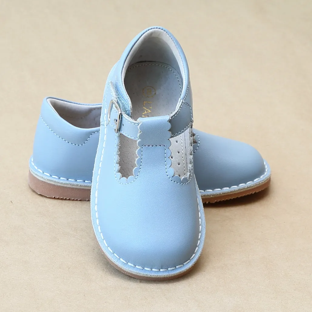 L'Amour Girls Selina Scalloped T-Strap Leather Mary Janes