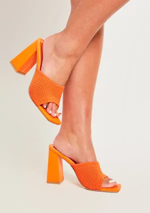 Lara Orange Chunky Heeled Mule Sandals