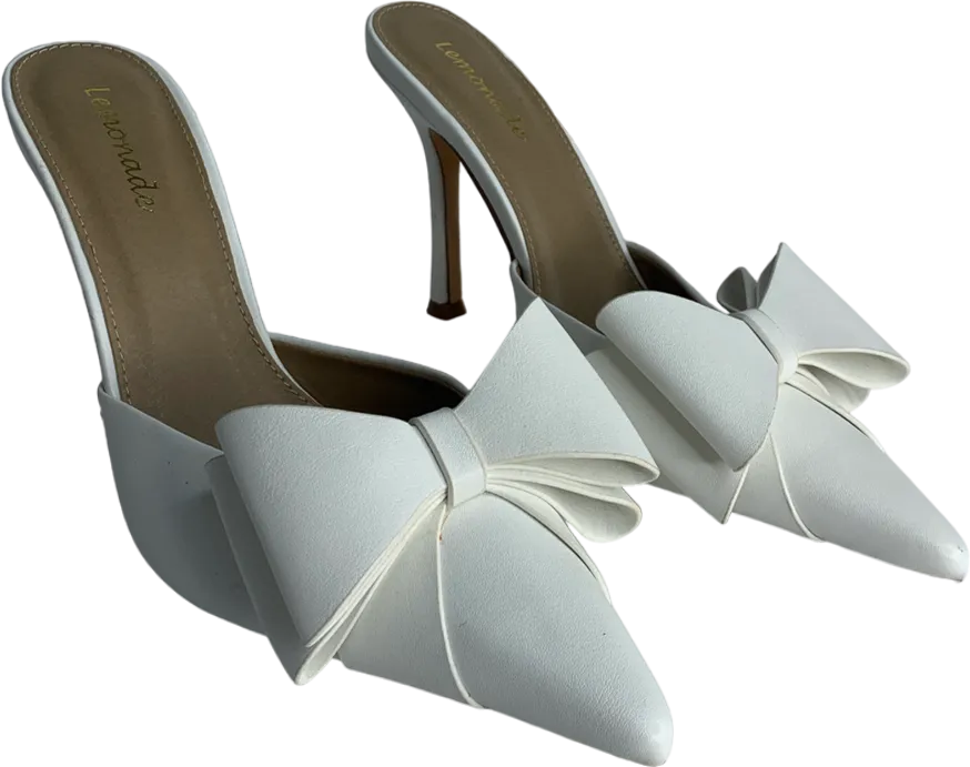 Lemonade White Women's Bow Detail Pointed Toe Stiletto Heel Mule UK 8
