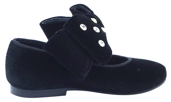 Luccini Girl's Black Velvet Mary Jane with Big Bow Embellishment