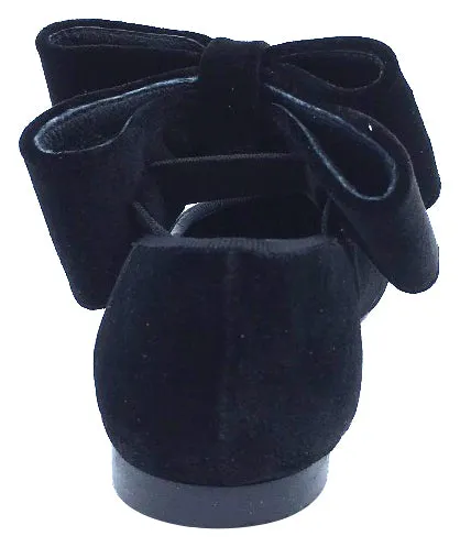Luccini Girl's Black Velvet Mary Jane with Big Bow Embellishment
