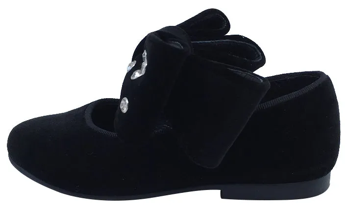 Luccini Girl's Black Velvet Mary Jane with Big Bow Embellishment