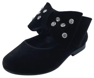 Luccini Girl's Black Velvet Mary Jane with Big Bow Embellishment