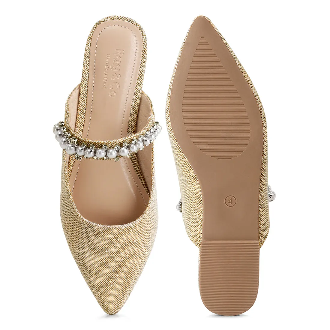 Mary Jane Cutout Embellished Mules In Beige