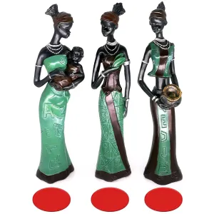 Mary Paxton 3 Pack African Statues Figurines, 7.5" African Woman Sculpture Girl Polyresin Exotic Tribal Lady Figurine Statue Decor Collection Statue Home House Collectible Art Craft Gift Vintage