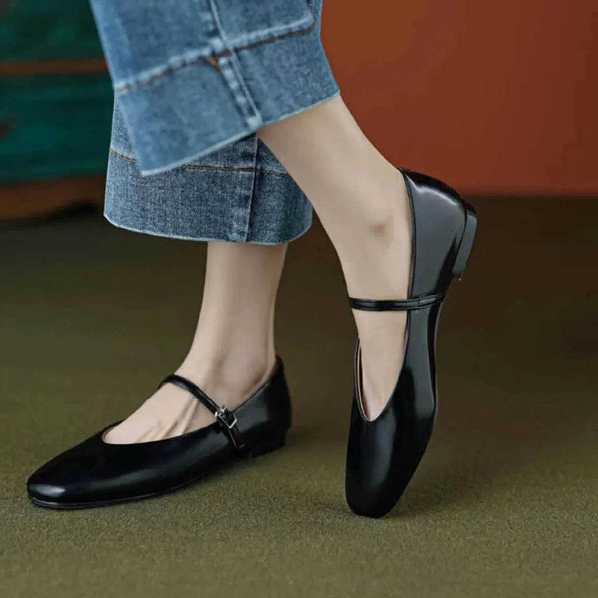 Merendy Sanses Round Toe Mary Jane Low Heel Wedding Ballet Flats