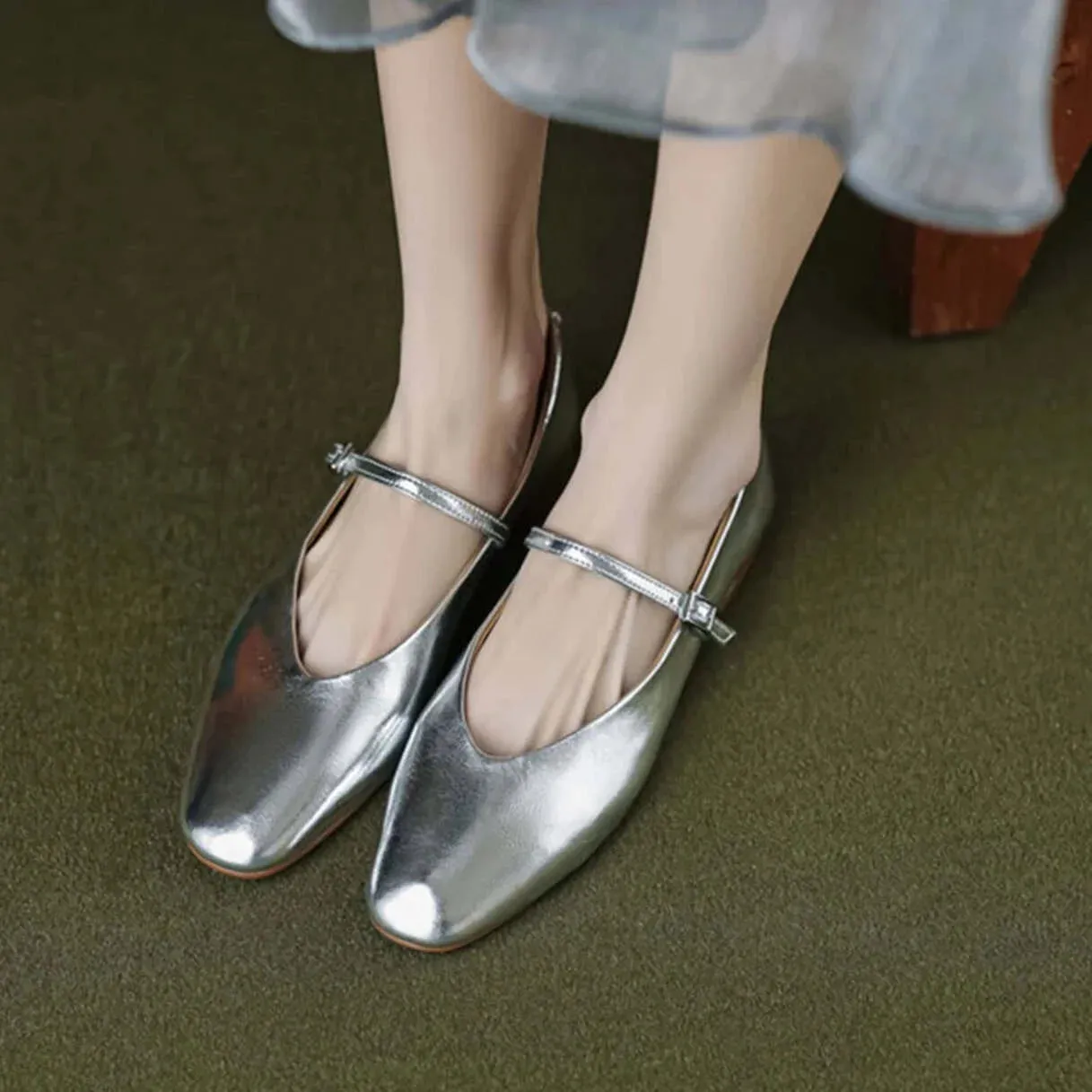 Merendy Sanses Round Toe Mary Jane Low Heel Wedding Ballet Flats