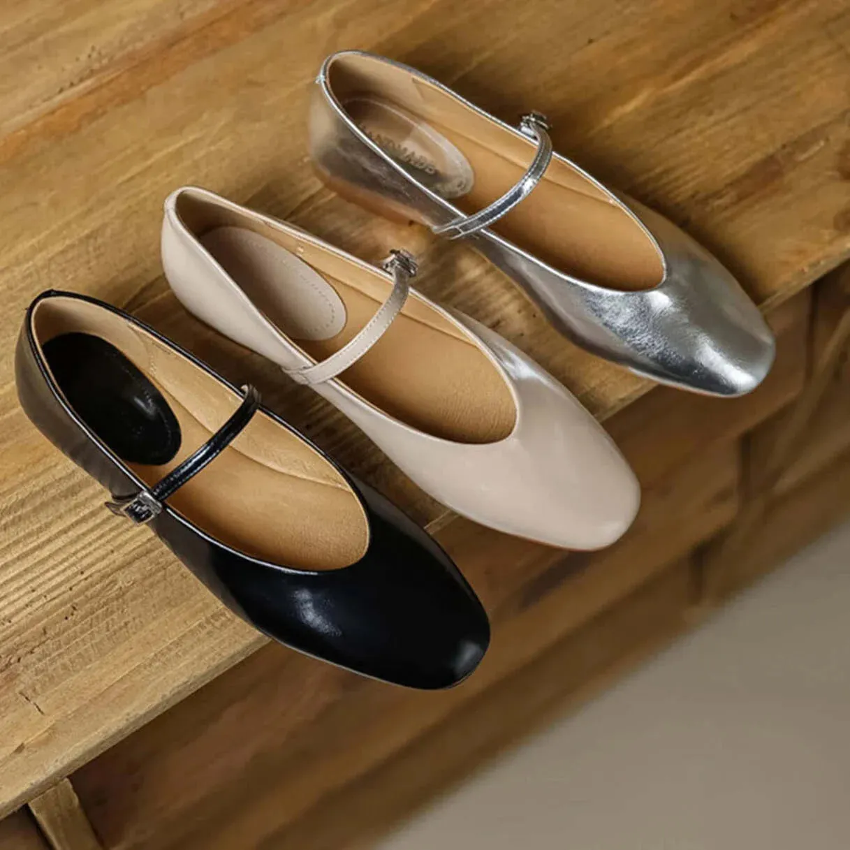 Merendy Sanses Round Toe Mary Jane Low Heel Wedding Ballet Flats