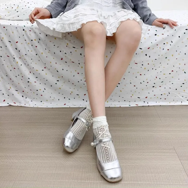 Metallic Pearl Heel Mary Janes