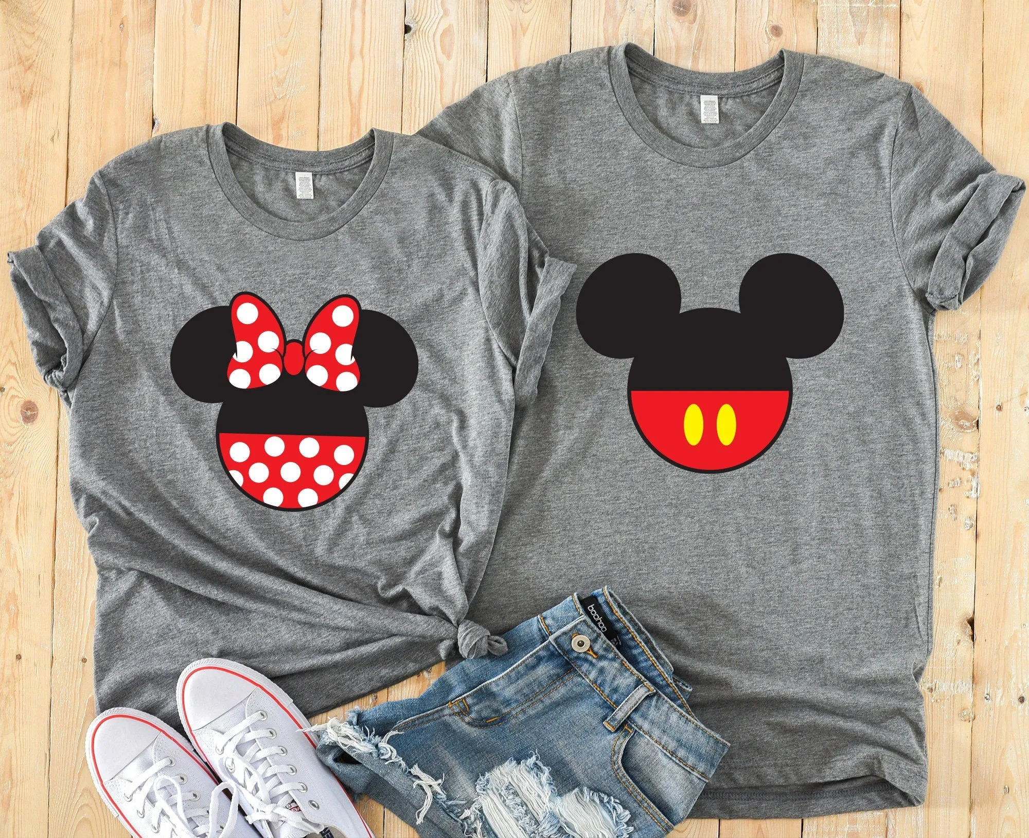 Mickey Mouse Pants and Minnie Mouse Pants - Disney Heads Matching Shirts - Disney Couples