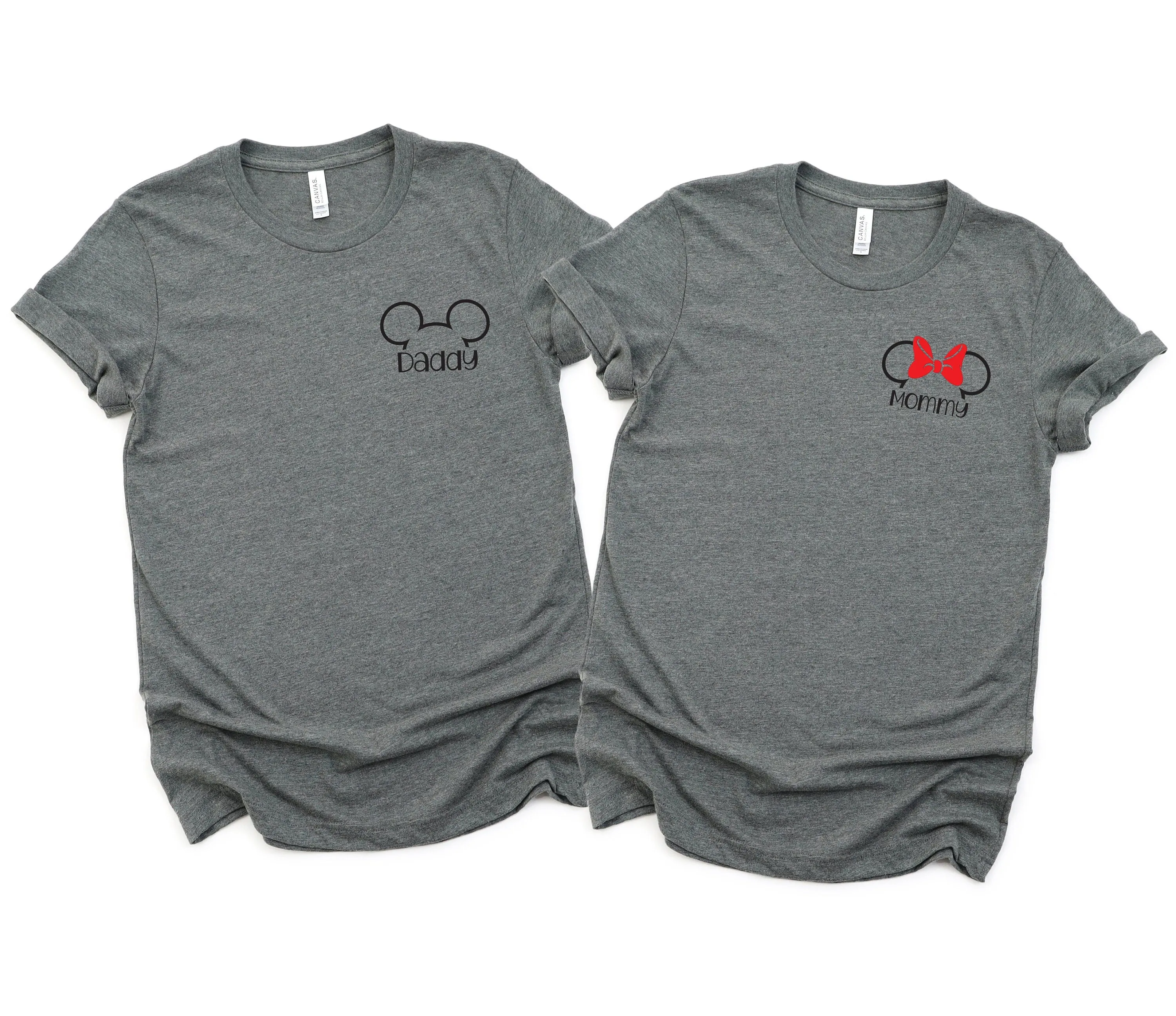 Mommy and Daddy Matching Disney Shirts - Disney Couples - Mickey and Minnie Mouse Ears Outline Pocket Size