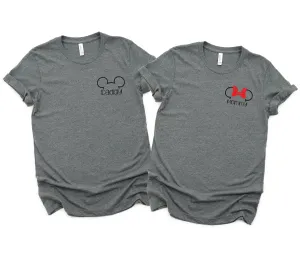 Mommy and Daddy Matching Disney Shirts - Disney Couples - Mickey and Minnie Mouse Ears Outline Pocket Size