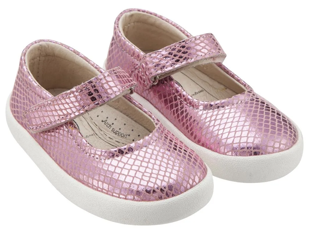 Old Soles  Girl's Missy Pink Snake Leather Mary Jane Sneaker Shoe