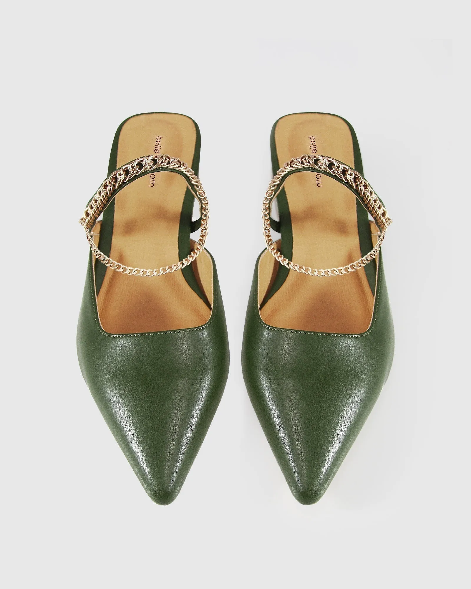 On The Go Leather Flat - Khaki