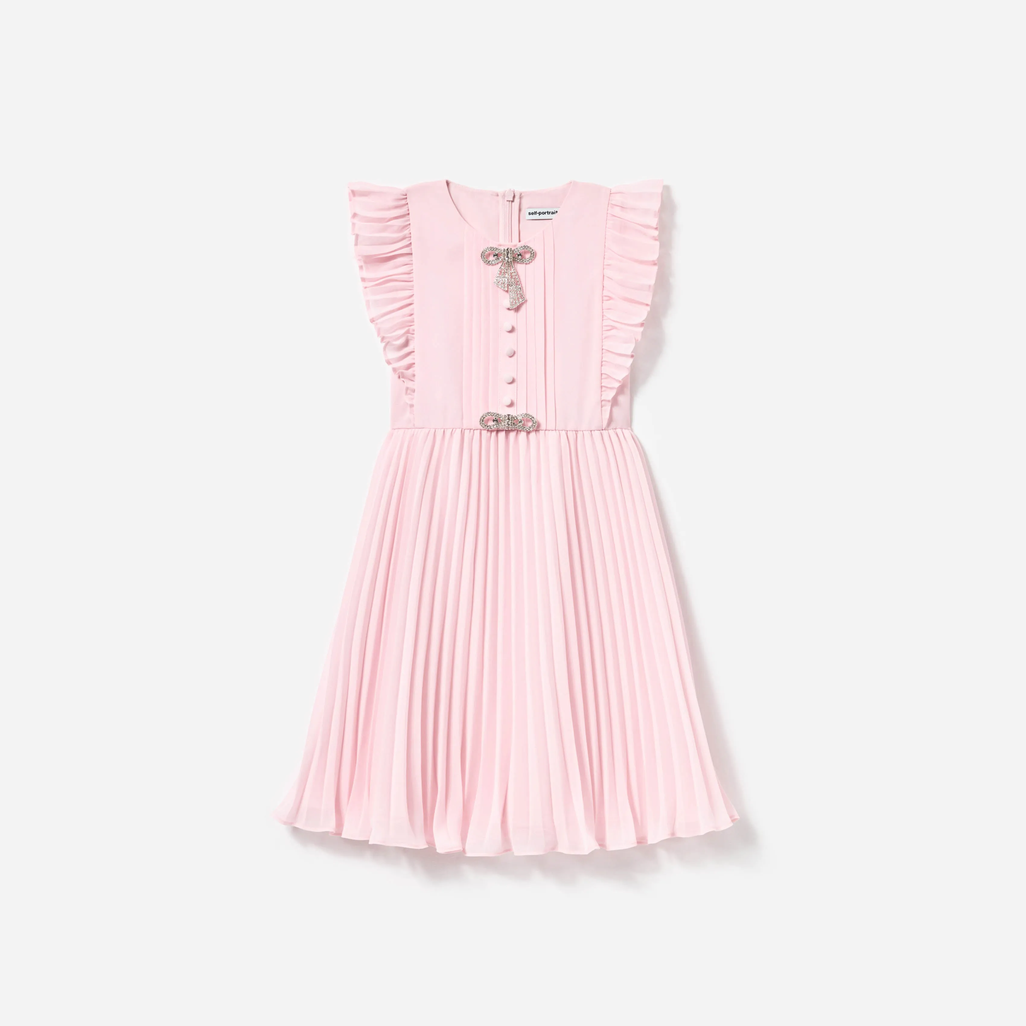 Pink Chiffon Pleated Bow Dress