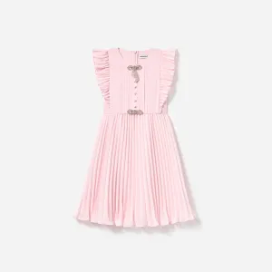Pink Chiffon Pleated Bow Dress