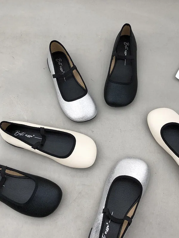 Round-Toe Shallow Cut Split-Joint Mary Janes Flat Shoes