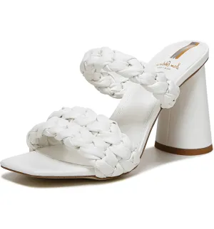 Sam Edelman Kendra White Leather Block Heel Square Open Toe Slip On Fashion Mule