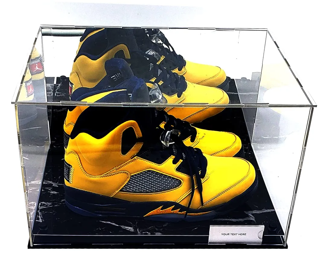 Shoes Sneaker Display Case Box Black Marble Mirror 2 Level Riser Showcase Box UV Protection Acrylic Sports Memorabilia (Black Platform)