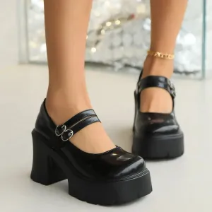 Sohiwoo Double Buckle Chunky Platform Pumps Women 2024 Spring Vintage High Heels Mary Jane Shoes Woman Black White Party Shoes Ladies