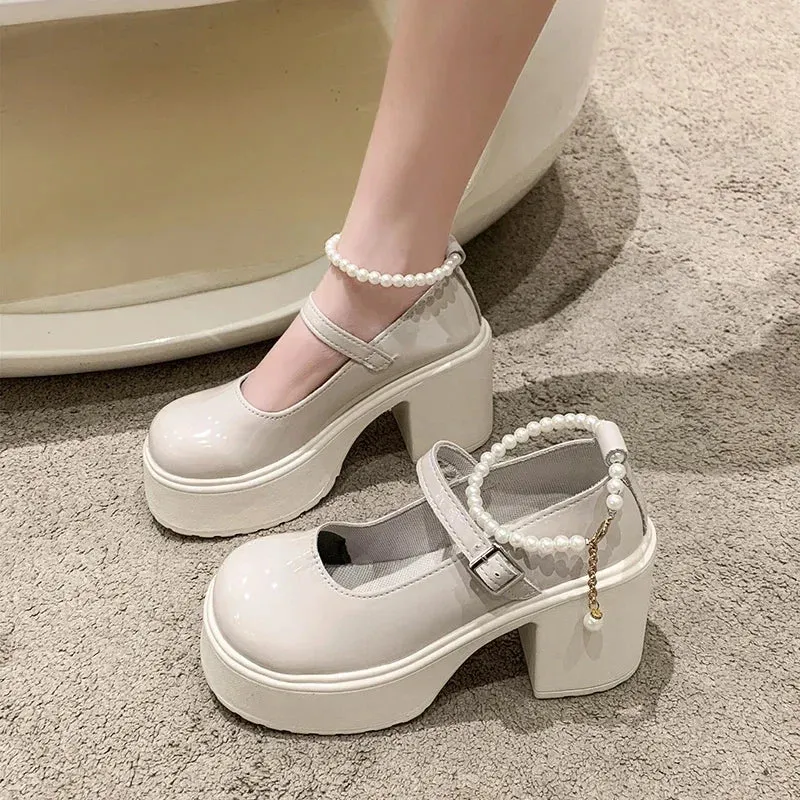 Sohiwoo Fashionable White Chunky Platform High Heels Women's 2024 New Autumn/Winter Mary Jane Comfortable Sneakers