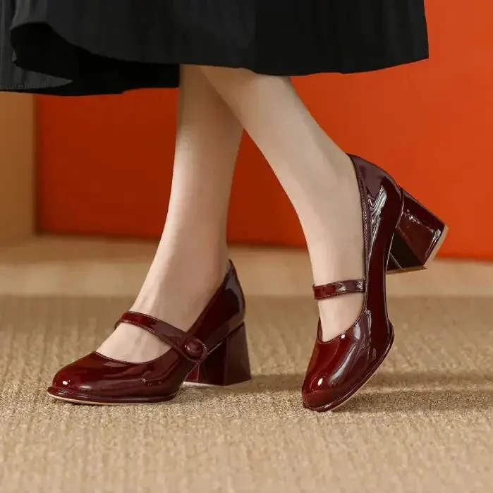 Sohiwoo French Style Ladies Lolita Sweet Fashion Women A Word Strap Shoes Retro Pumps Casual Summer Marry Janes Round Toe Shoes