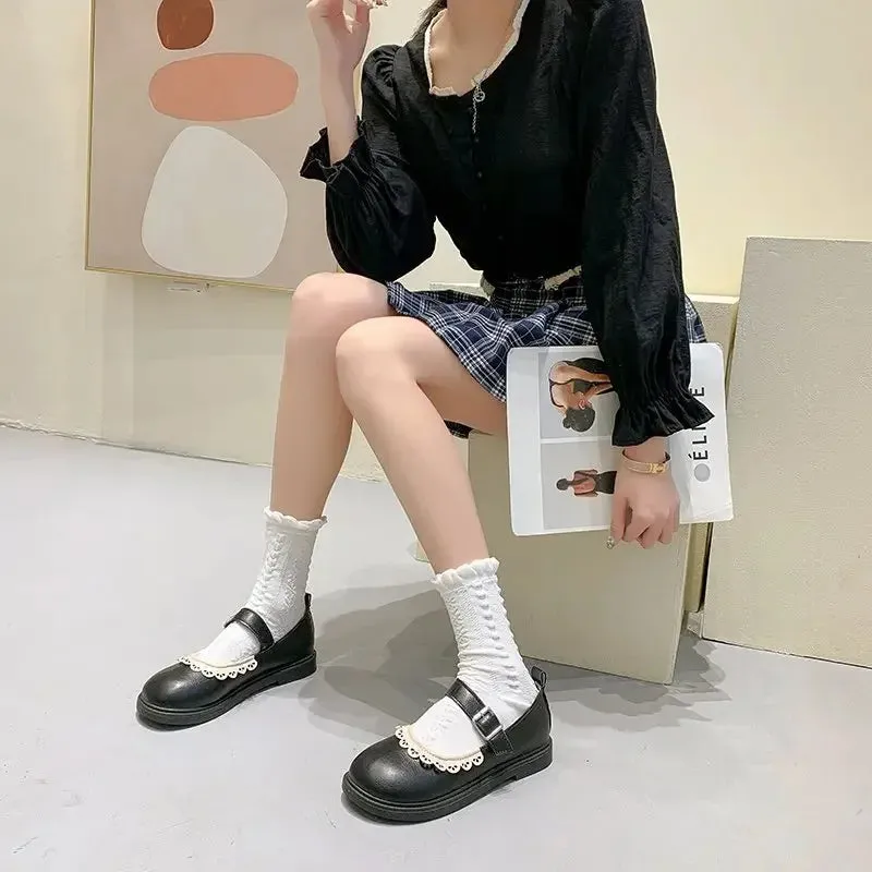 Sohiwoo Lace Princess Kawaii Cute Lolita Shoes Student Jk Uniform Shoe Retro Sweet Girls Vintage Anime Cosplay Pu Black Brown Gothic