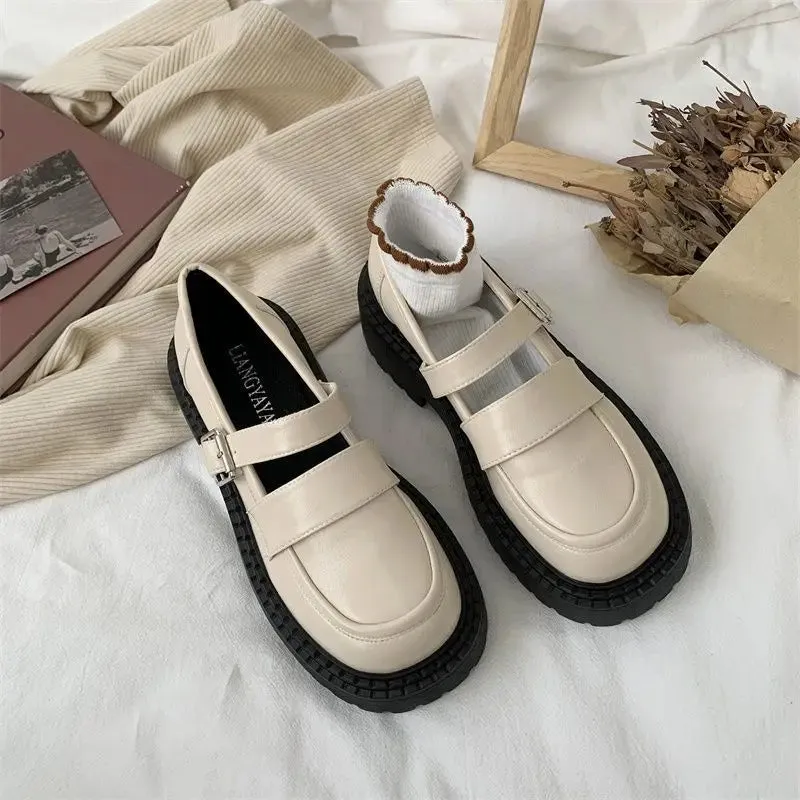 Sohiwoo Ladies Summer Footwear Gothic Cute Mary Jane Shoes for Women 2024 Kawaii with Medium Heels Japanese Style Lolita Black Platform