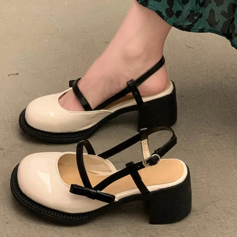 Sohiwoo Mary Janes Platform Shoes Summer Buckle Bow Round Toe Sweet Casual Shoes Lolita Hollow Fairy Elegant Sandals Woman Shoes