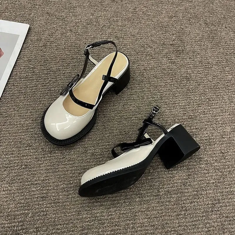 Sohiwoo Mary Janes Platform Shoes Summer Buckle Bow Round Toe Sweet Casual Shoes Lolita Hollow Fairy Elegant Sandals Woman Shoes