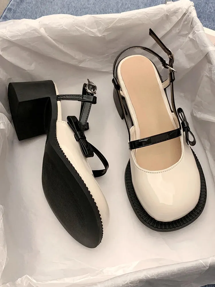 Sohiwoo Mary Janes Platform Shoes Summer Buckle Bow Round Toe Sweet Casual Shoes Lolita Hollow Fairy Elegant Sandals Woman Shoes