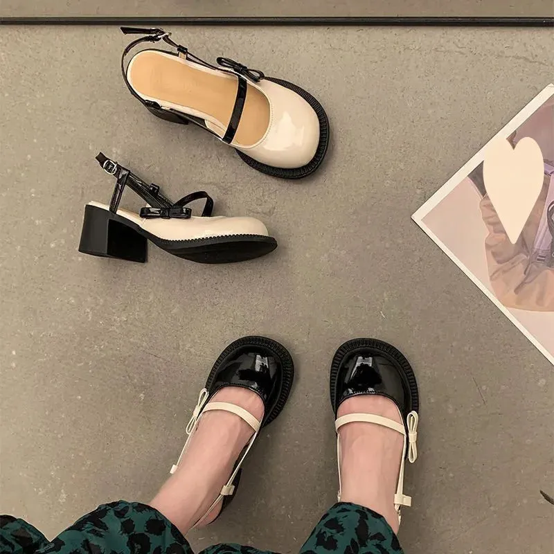 Sohiwoo Mary Janes Platform Shoes Summer Buckle Bow Round Toe Sweet Casual Shoes Lolita Hollow Fairy Elegant Sandals Woman Shoes