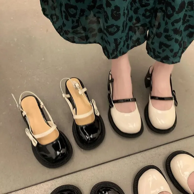 Sohiwoo Mary Janes Platform Shoes Summer Buckle Bow Round Toe Sweet Casual Shoes Lolita Hollow Fairy Elegant Sandals Woman Shoes